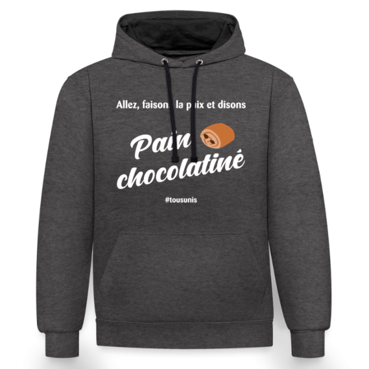 Sweat-shirt à capuche contrasté unisexe - Pain au chocolat Vs Chocolatine - anthracite/noir - front