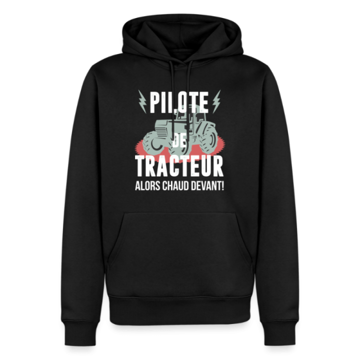 Sweat-shirt à capuche premium homme - Pilote de tracteur - noir - front