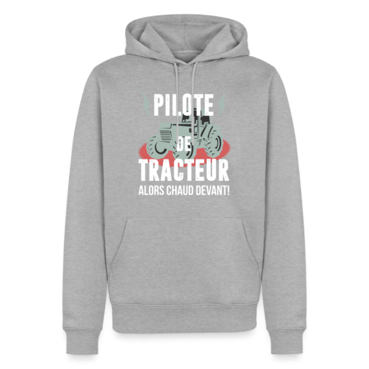 Sweat-shirt à capuche premium homme - Pilote de tracteur - gris chiné - front