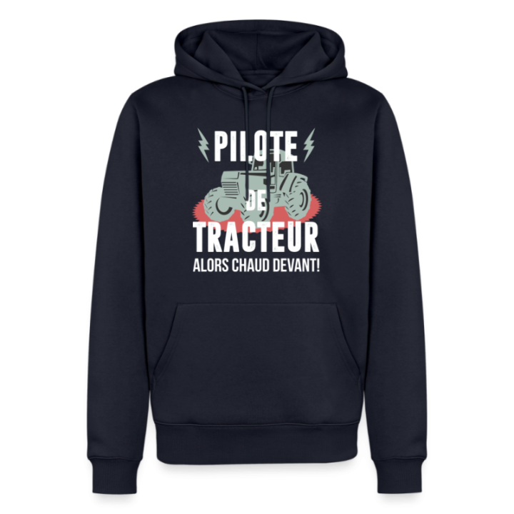 Sweat-shirt à capuche premium homme - Pilote de tracteur - bleu marine - front