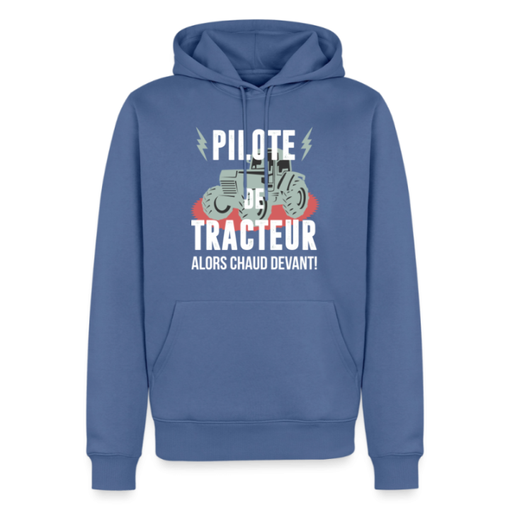 Sweat-shirt à capuche premium homme - Pilote de tracteur - bleu pigeon - front