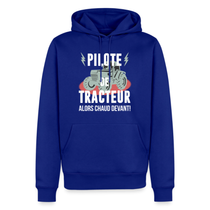 Sweat-shirt à capuche premium homme - Pilote de tracteur - bleu roi - front
