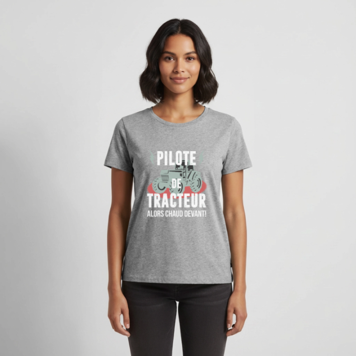 T-shirt premium femme - Pilote de tracteur - gris chiné - front
