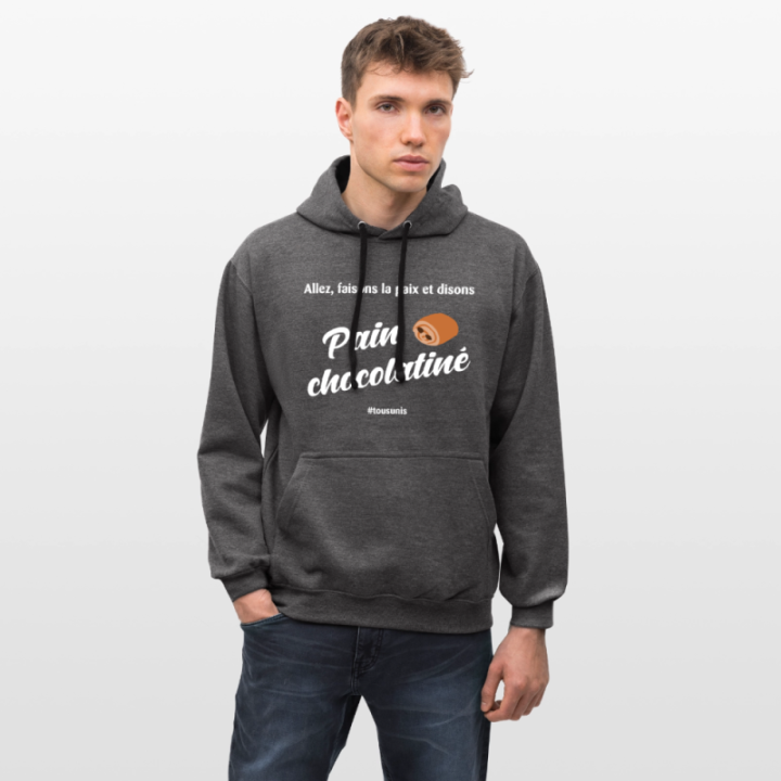 Sweat-shirt à capuche contrasté unisexe - Pain au chocolat Vs Chocolatine - anthracite/noir - front