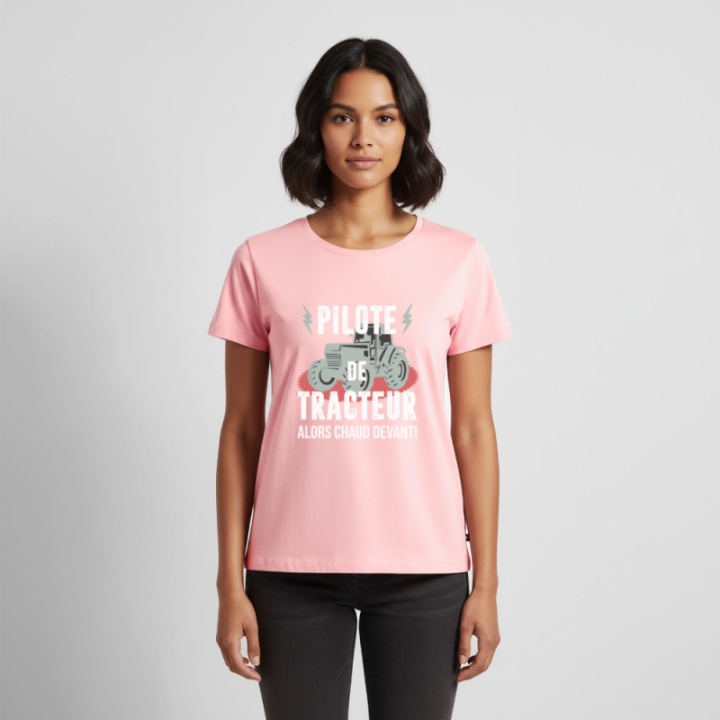 T-shirt premium femme - Pilote de tracteur - rose - front