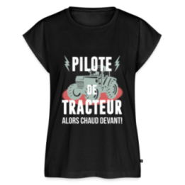 T-shirt à manches retroussées femme - Pilote de tracteur - noir - front