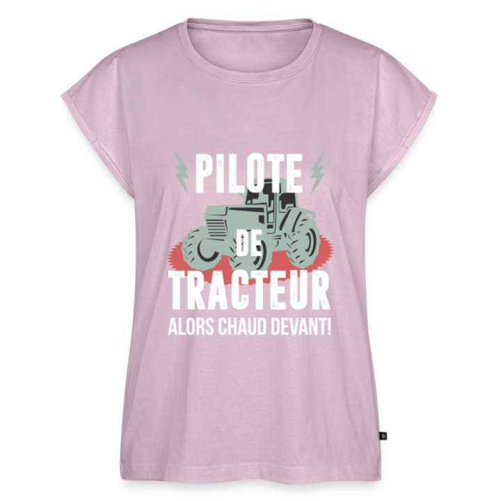 T-shirt à manches retroussées femme - Pilote de tracteur - rose poudré - front