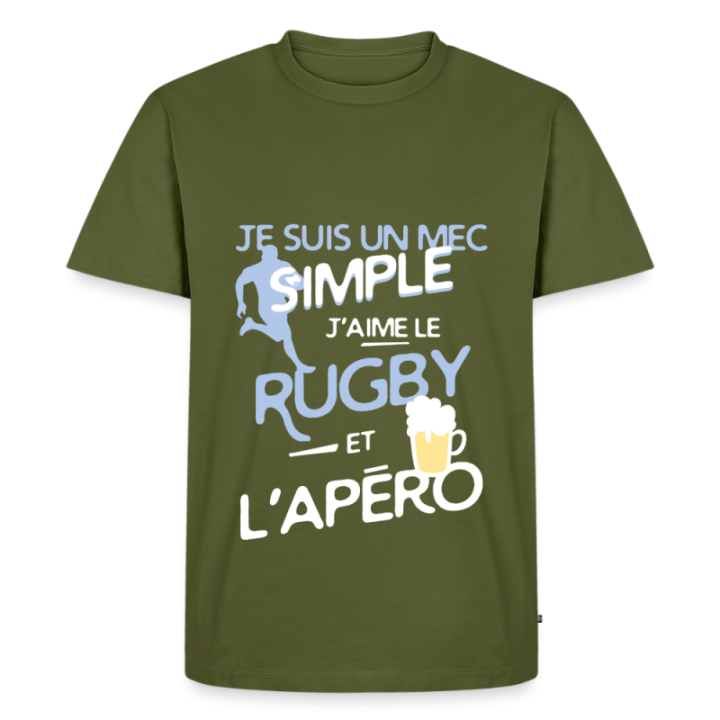 T-shirt premium homme - Un mec simple: Rugby et apéro - kaki - front