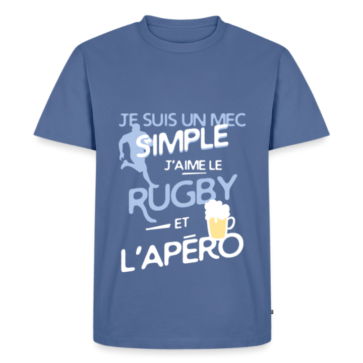 T-shirt premium homme - Un mec simple: Rugby et apéro - bleu pigeon - front