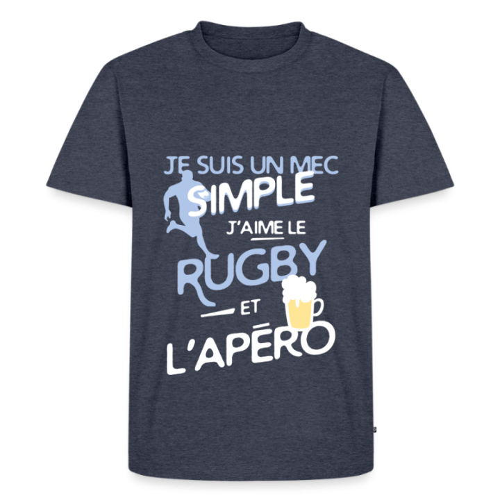 T-shirt premium homme - Un mec simple: Rugby et apéro - bleu jeans  - front
