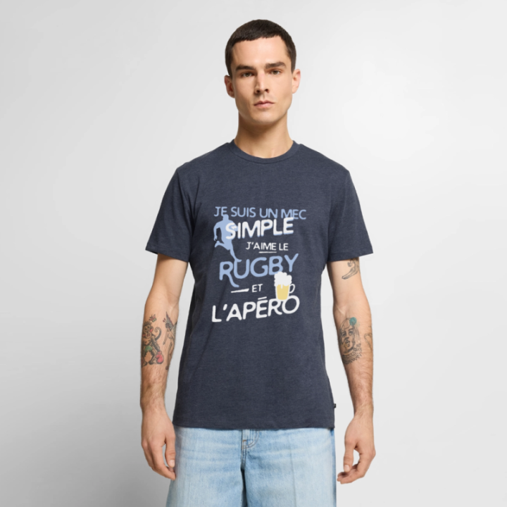 T-shirt premium homme - Un mec simple: Rugby et apéro - bleu jeans  - front
