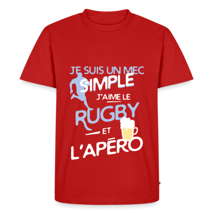 T-shirt premium homme - Un mec simple: Rugby et apéro - rouge - front