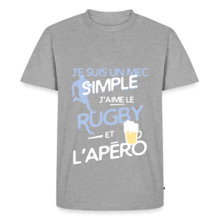 T-shirt premium homme - Un mec simple: Rugby et apéro - gris chiné - front