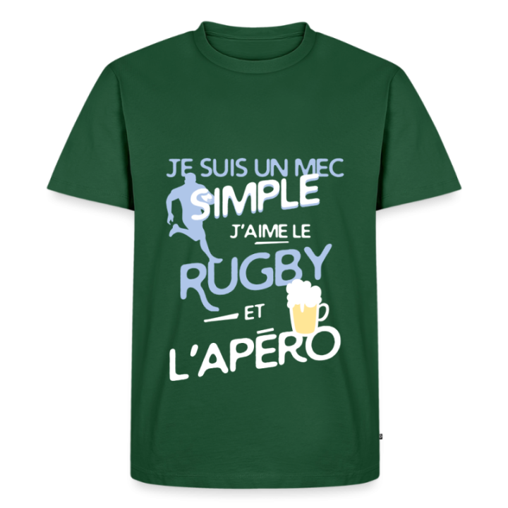 T-shirt premium homme - Un mec simple: Rugby et apéro - vert bouteille - front