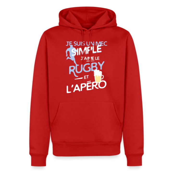 Sweat-shirt à capuche premium homme - Un mec simple: Rugby et apéro - rouge - front