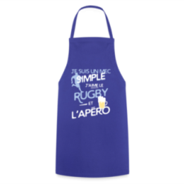 Tablier de cuisine - Un mec simple: Rugby et apéro - bleu royal - front