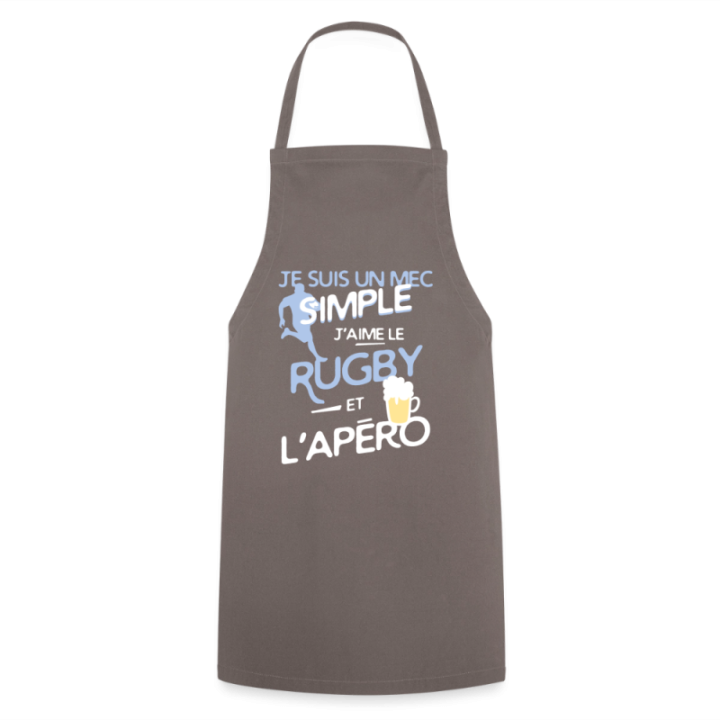 Tablier de cuisine - Un mec simple: Rugby et apéro - gris - front