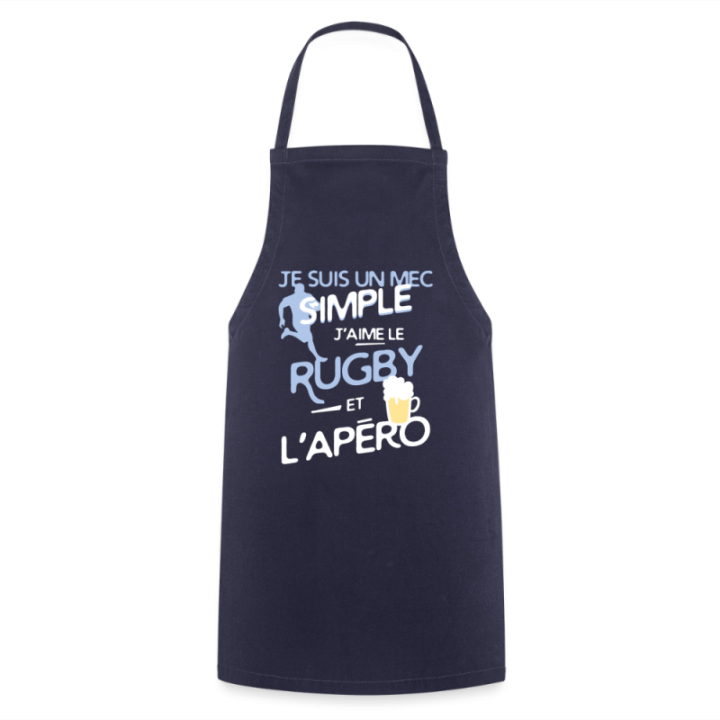 Tablier de cuisine - Un mec simple: Rugby et apéro - marine - front