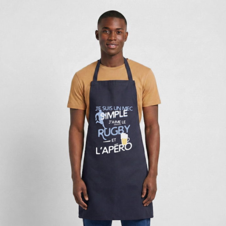 Tablier de cuisine - Un mec simple: Rugby et apéro - marine - front