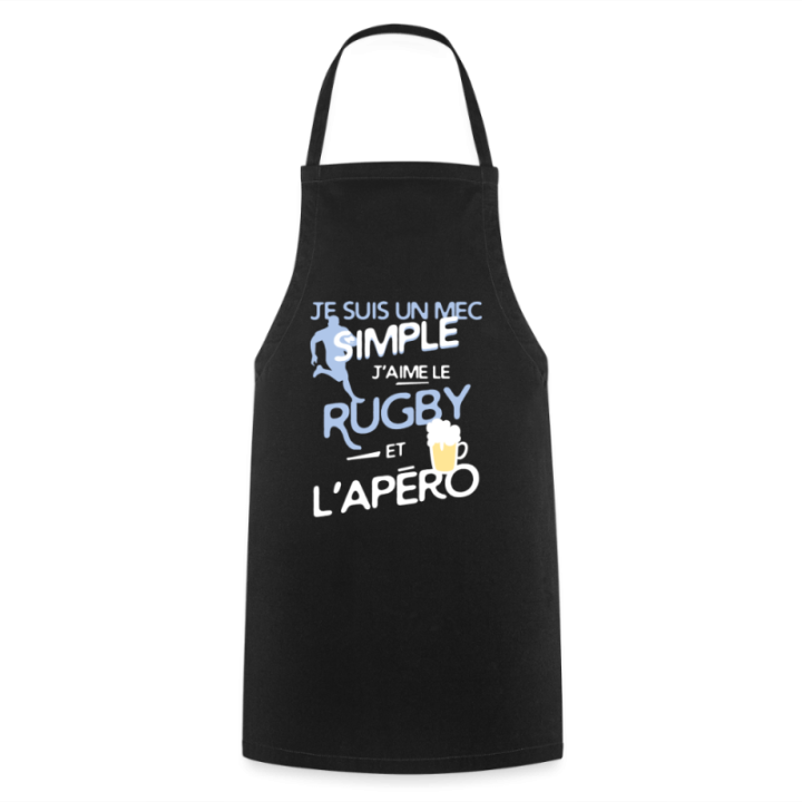 Tablier de cuisine - Un mec simple: Rugby et apéro - noir - front