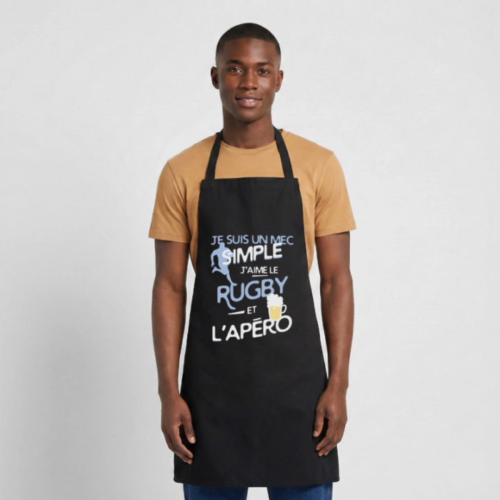 Tablier de cuisine - Un mec simple: Rugby et apéro - noir - front