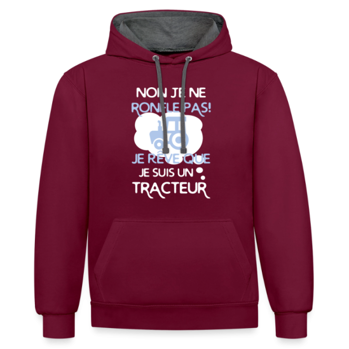Sweat-shirt à capuche contrasté unisexe - Je ne ronfle pas