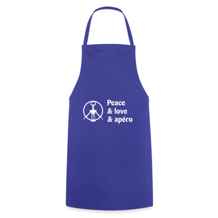 Tablier de cuisine - Peace Love Apéro - bleu royal - front