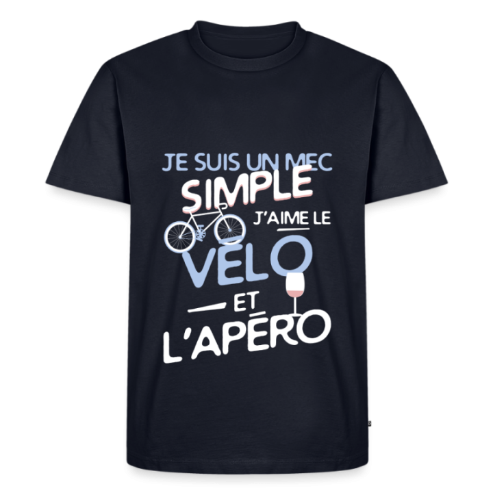 T-shirt premium homme - Un mec simple: Vélo et apéro - bleu marine - front