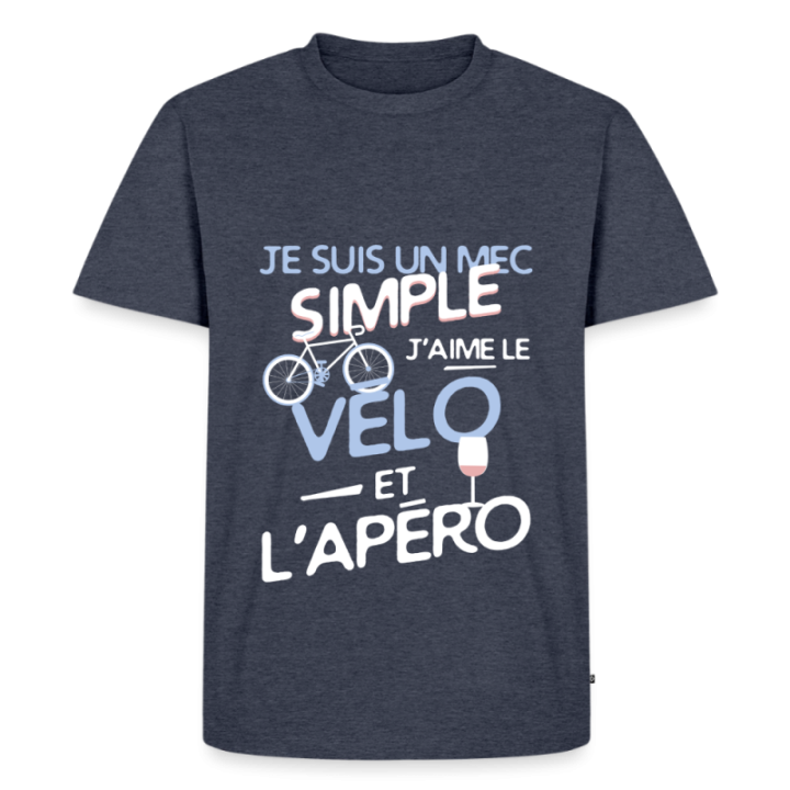 T-shirt premium homme - Un mec simple: Vélo et apéro - bleu jeans  - front
