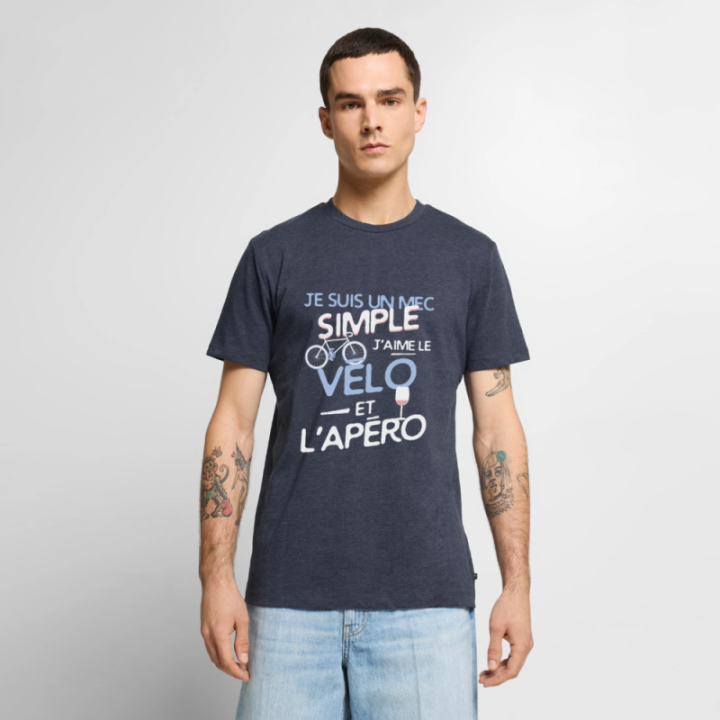 T-shirt premium homme - Un mec simple: Vélo et apéro - bleu jeans  - front