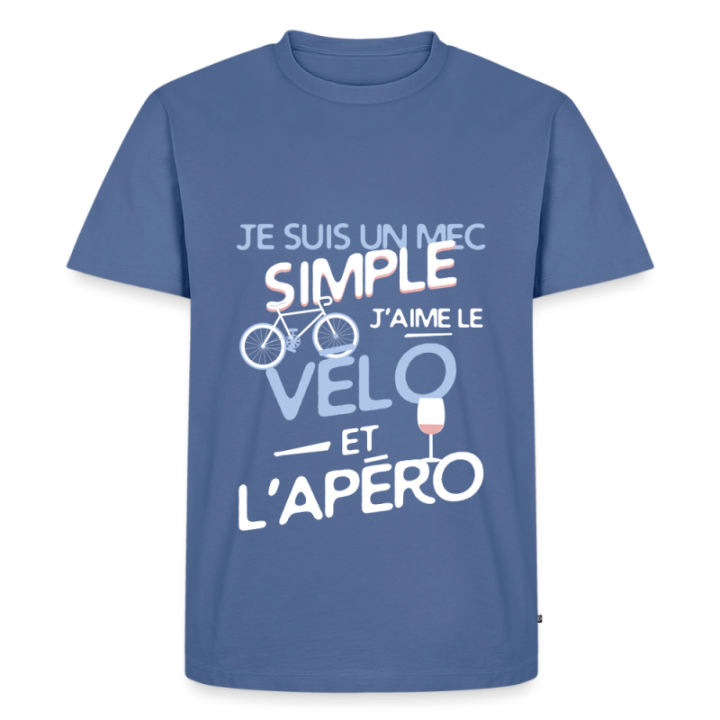 T-shirt premium homme - Un mec simple: Vélo et apéro - bleu pigeon - front