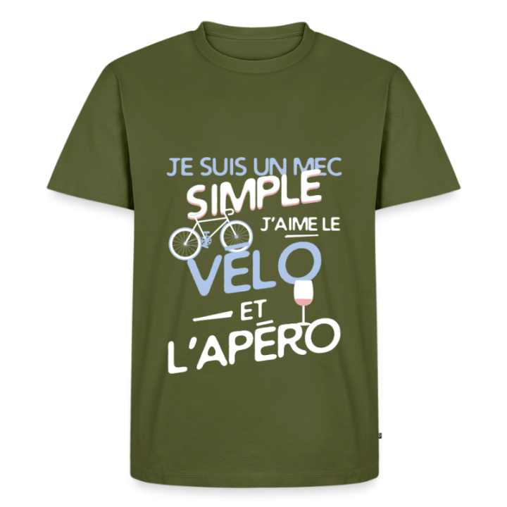 T-shirt premium homme - Un mec simple: Vélo et apéro - kaki - front