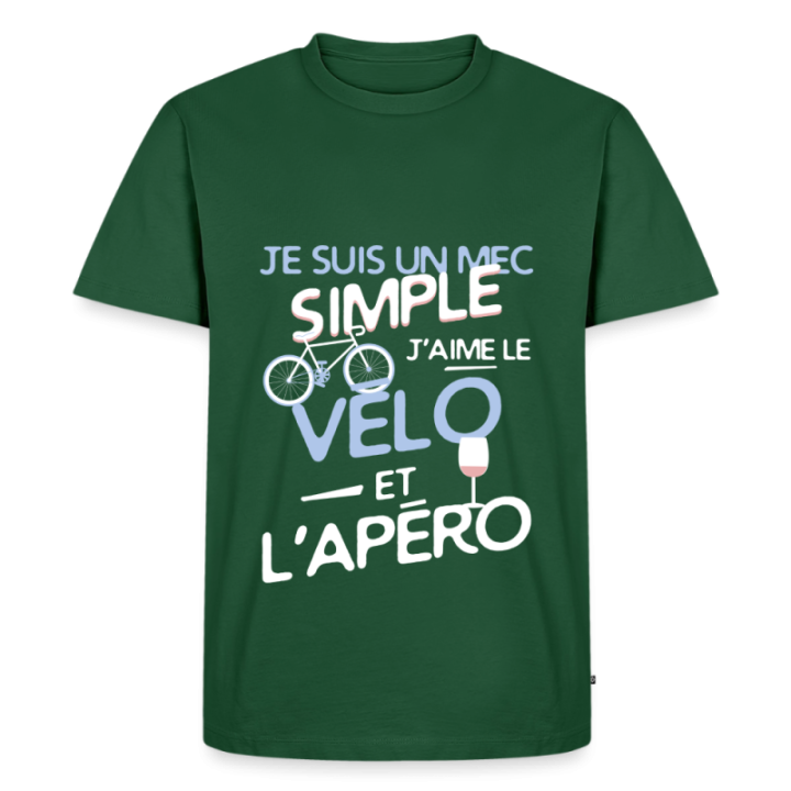 T-shirt premium homme - Un mec simple: Vélo et apéro - vert bouteille - front