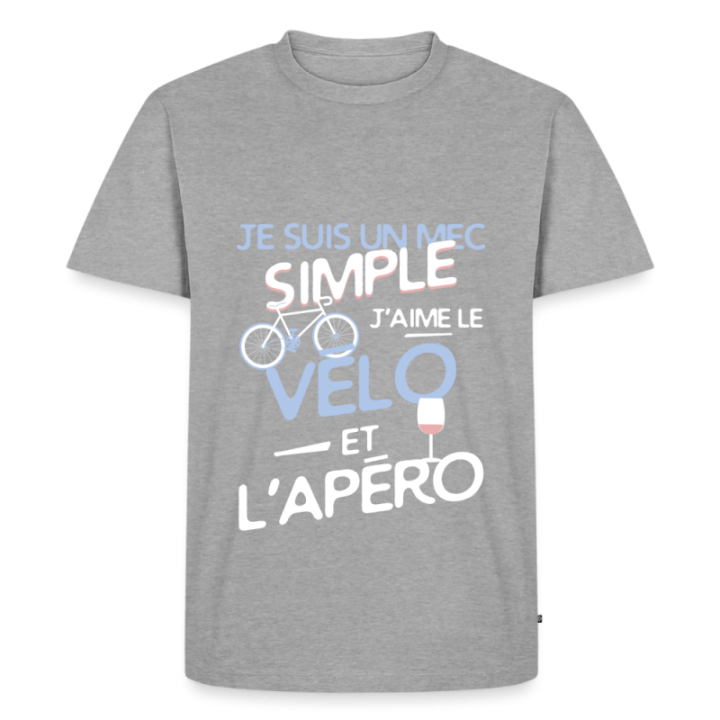 T-shirt premium homme - Un mec simple: Vélo et apéro - gris chiné - front