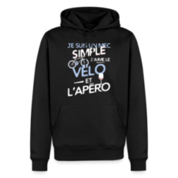 Sweat-shirt à capuche premium homme - Un mec simple: Vélo et apéro - noir - front