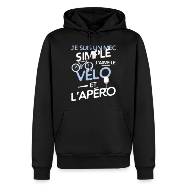Sweat-shirt à capuche premium homme - Un mec simple: Vélo et apéro - noir - front