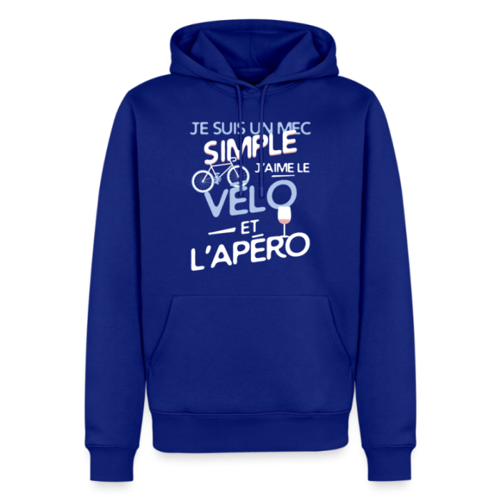 Sweat-shirt à capuche premium homme - Un mec simple: Vélo et apéro - bleu roi - front