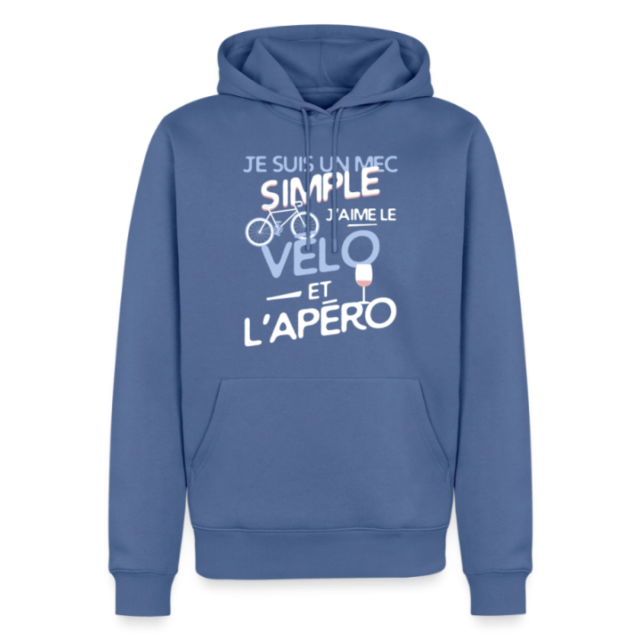 Sweat-shirt à capuche premium homme - Un mec simple: Vélo et apéro - bleu pigeon - front
