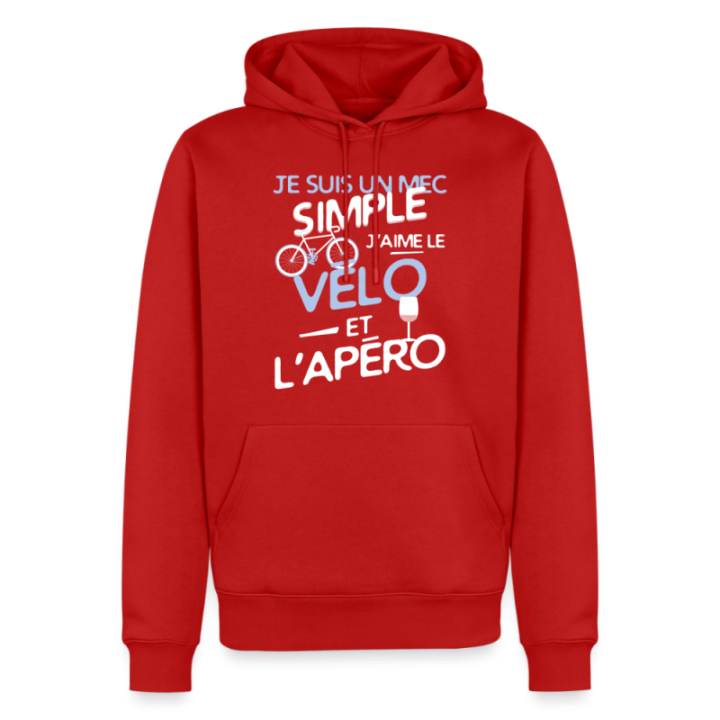 Sweat-shirt à capuche premium homme - Un mec simple: Vélo et apéro - rouge - front