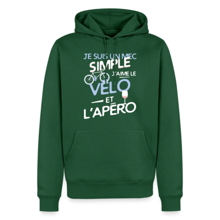 Sweat-shirt à capuche premium homme - Un mec simple: Vélo et apéro - vert bouteille - front