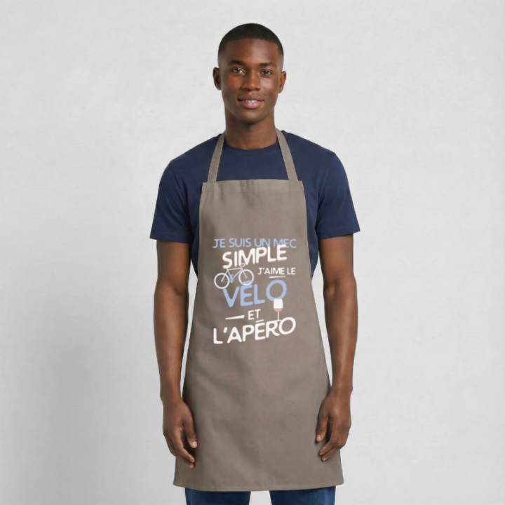 Tablier de cuisine - Un mec simple: Vélo et apéro - gris - front