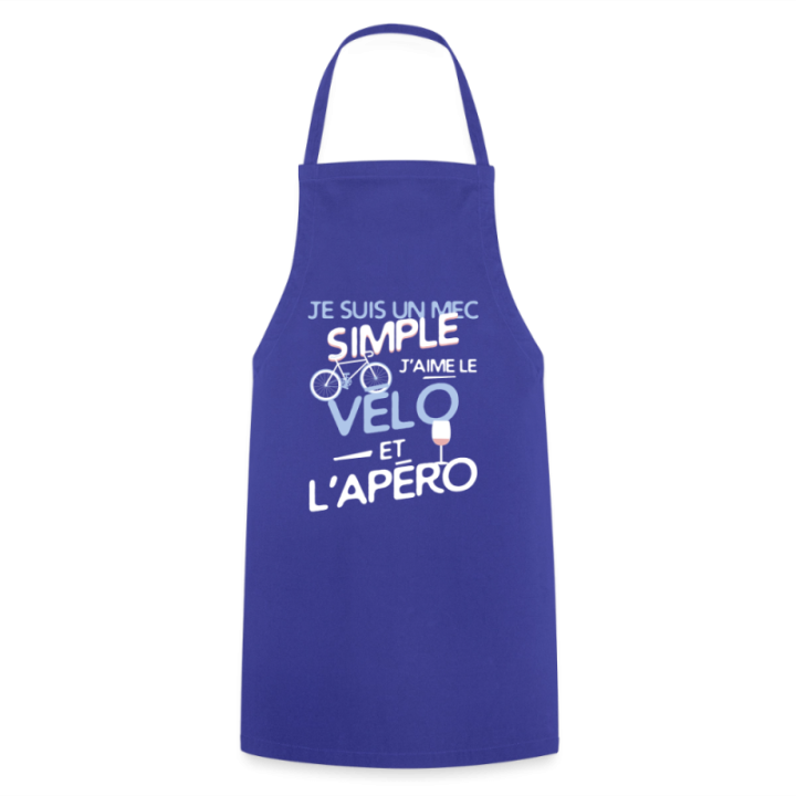 Tablier de cuisine - Un mec simple: Vélo et apéro - bleu royal - front