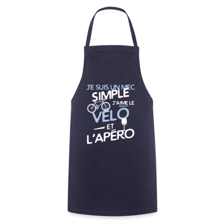 Tablier de cuisine - Un mec simple: Vélo et apéro - marine - front