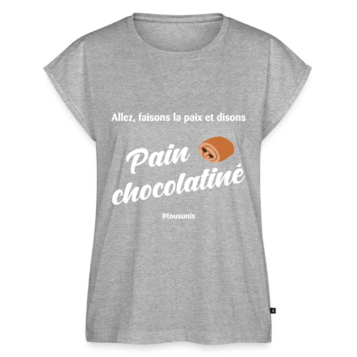 T-shirt à manches retroussées femme - Pain au chocolat Vs Chocolatine - gris chiné - front