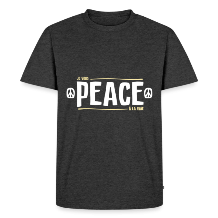T-shirt premium homme - Peace à la raie - anthracite chiné - front