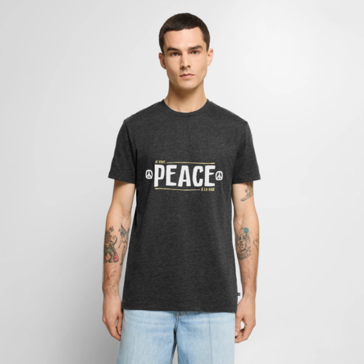T-shirt premium homme - Peace à la raie - anthracite chiné - front