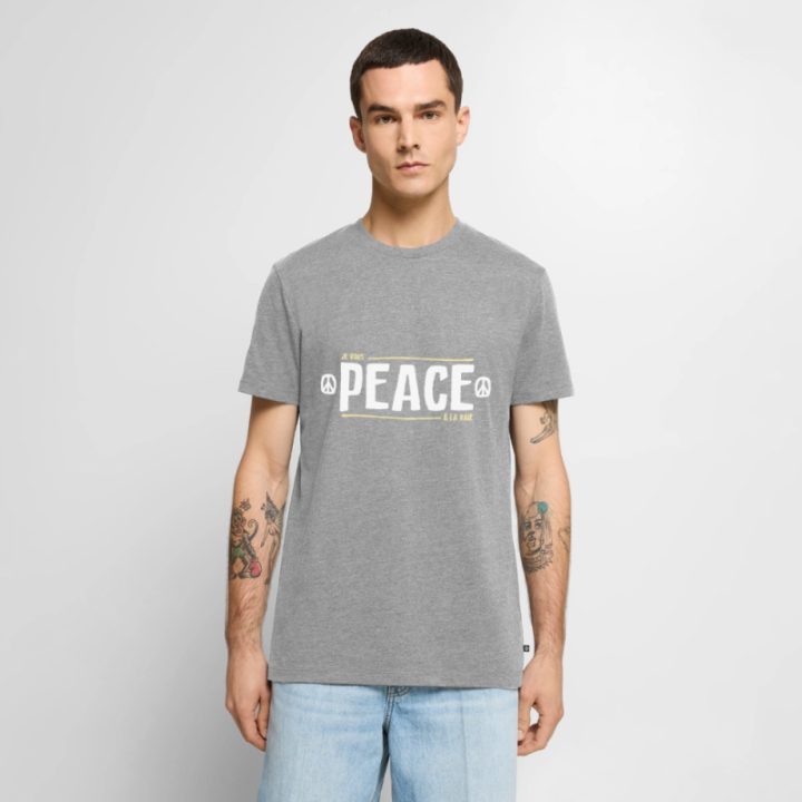 T-shirt premium homme - Peace à la raie - gris chiné - front