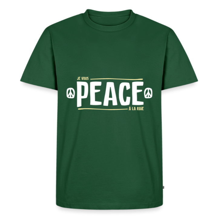 T-shirt premium homme - Peace à la raie - vert bouteille - front