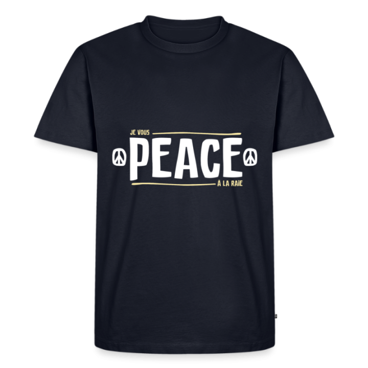 T-shirt premium homme - Peace à la raie - bleu marine - front