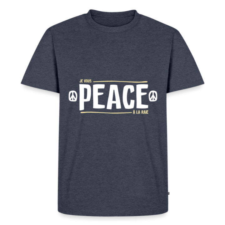 T-shirt premium homme - Peace à la raie - bleu jeans  - front